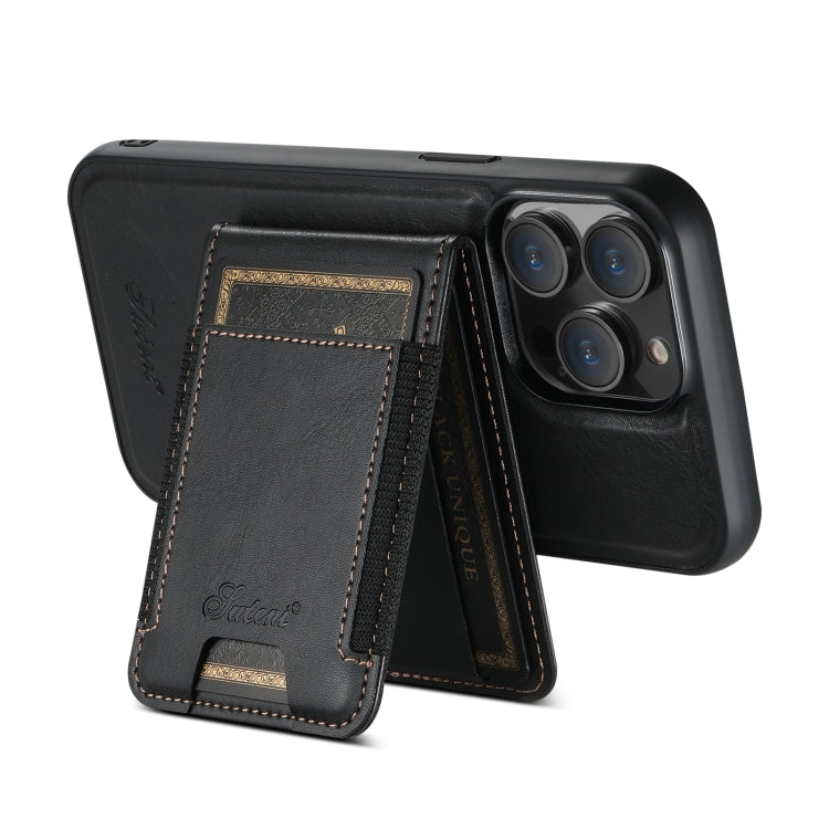 For iPhone 14 Suteni H17 Oil Eax Leather MagSafe Detachable Wallet Phone Case(Black) - iPhone 14 Cases by Suteni | Online Shopping South Africa | PMC Jewellery | Buy Now Pay Later Mobicred