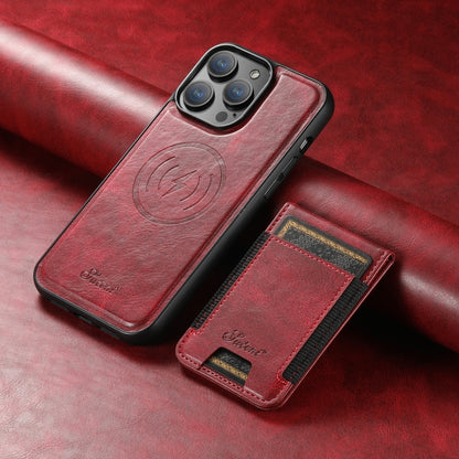 For iPhone 14 Pro Suteni H17 Oil Eax Leather MagSafe Detachable Wallet Phone Case(Red) - iPhone 14 Pro Cases by Suteni | Online Shopping South Africa | PMC Jewellery | Buy Now Pay Later Mobicred