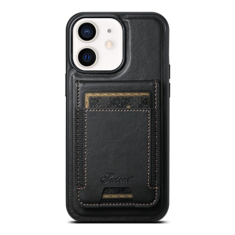 For iPhone 12  Suteni H17 Oil Eax Leather MagSafe Detachable Wallet Phone Case(Black) - iPhone 12 / 12 Pro Cases by Suteni | Online Shopping South Africa | PMC Jewellery | Buy Now Pay Later Mobicred