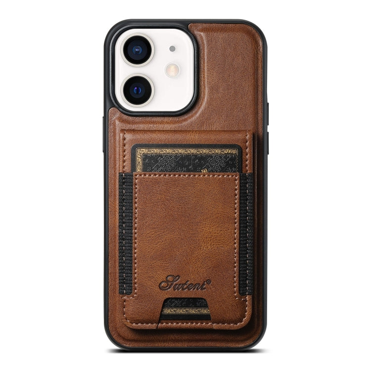 For iPhone 12  Suteni H17 Oil Eax Leather MagSafe Detachable Wallet Phone Case(Brown) - iPhone 12 / 12 Pro Cases by Suteni | Online Shopping South Africa | PMC Jewellery | Buy Now Pay Later Mobicred