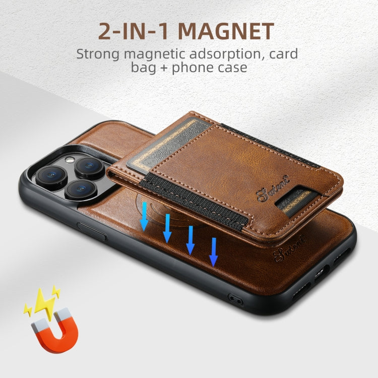 For iPhone 16 Suteni H17 Oil Eax Leather MagSafe Detachable Wallet Phone Case(Brown) - iPhone 16 Cases by Suteni | Online Shopping South Africa | PMC Jewellery | Buy Now Pay Later Mobicred