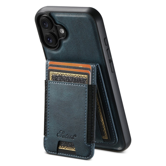 For iPhone 16 Suteni H17 Oil Eax Leather MagSafe Detachable Wallet Phone Case(Blue) - iPhone 16 Cases by Suteni | Online Shopping South Africa | PMC Jewellery | Buy Now Pay Later Mobicred