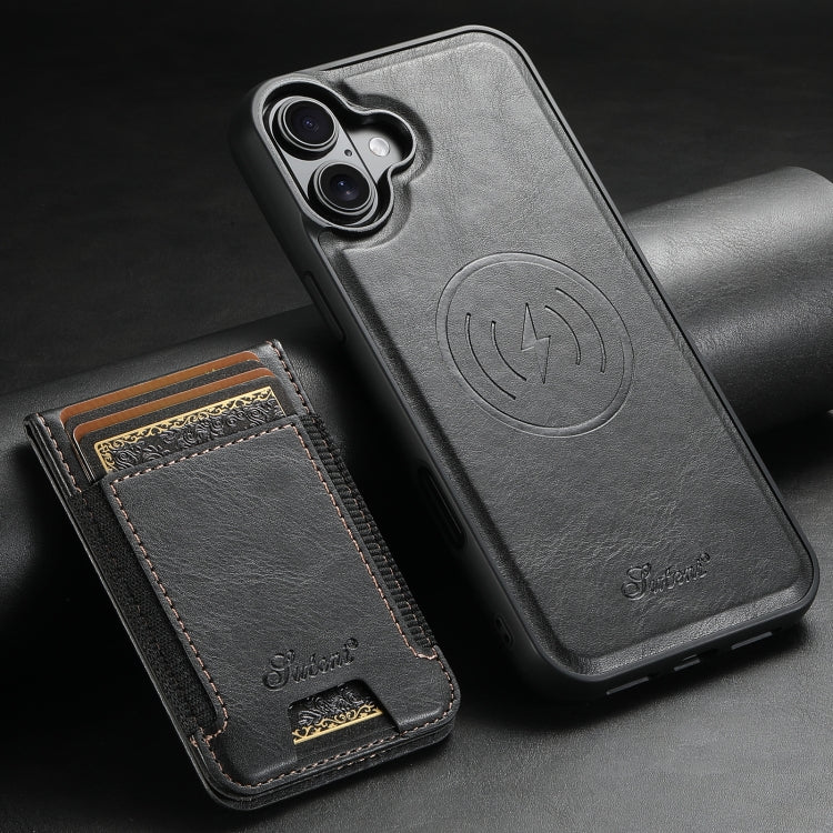 For iPhone 16 Plus Suteni H17 Oil Eax Leather MagSafe Detachable Wallet Phone Case(Black) - free shipping - PMC Jewellery - Order now!