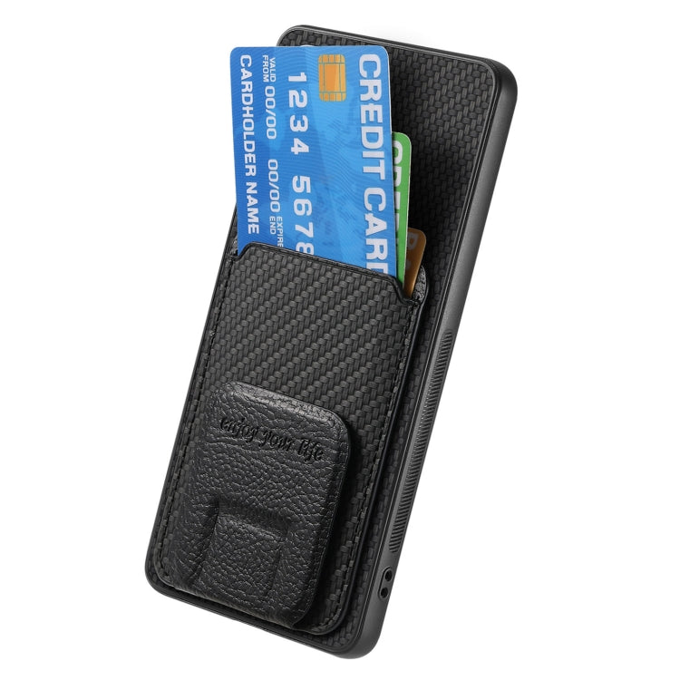 For Samsung Galaxy S25+ 5G Carbon Fiber Card Bag Fold Stand Phone Case(Black) - Galaxy S25+ 5G Cases by PMC Jewellery | Online Shopping South Africa | PMC Jewellery | Buy Now Pay Later Mobicred