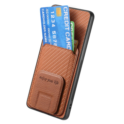 For Samsung Galaxy S25+ 5G Carbon Fiber Card Bag Fold Stand Phone Case(Brown) - Galaxy S25+ 5G Cases by PMC Jewellery | Online Shopping South Africa | PMC Jewellery | Buy Now Pay Later Mobicred