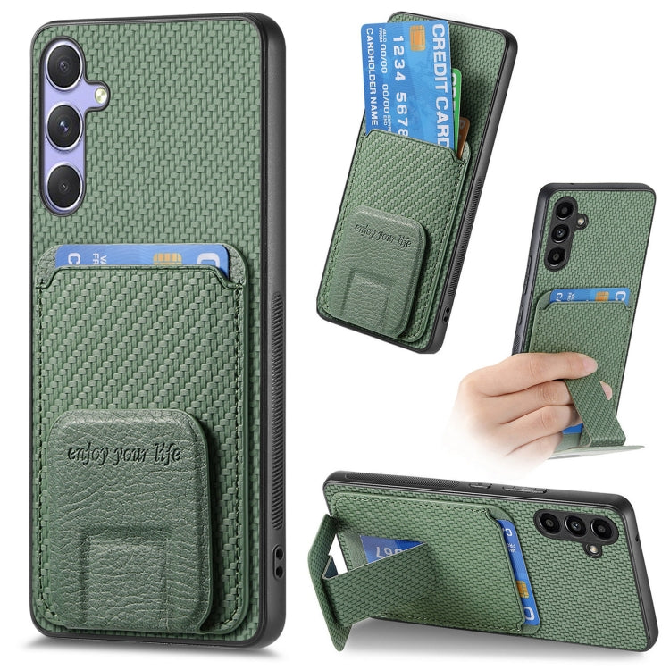 For Samsung Galaxy S25+ 5G Carbon Fiber Card Bag Fold Stand Phone Case(Green) - Galaxy S25+ 5G Cases by PMC Jewellery | Online Shopping South Africa | PMC Jewellery | Buy Now Pay Later Mobicred