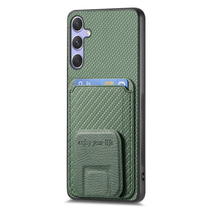 For Samsung Galaxy S25+ 5G Carbon Fiber Card Bag Fold Stand Phone Case(Green) - Galaxy S25+ 5G Cases by PMC Jewellery | Online Shopping South Africa | PMC Jewellery | Buy Now Pay Later Mobicred