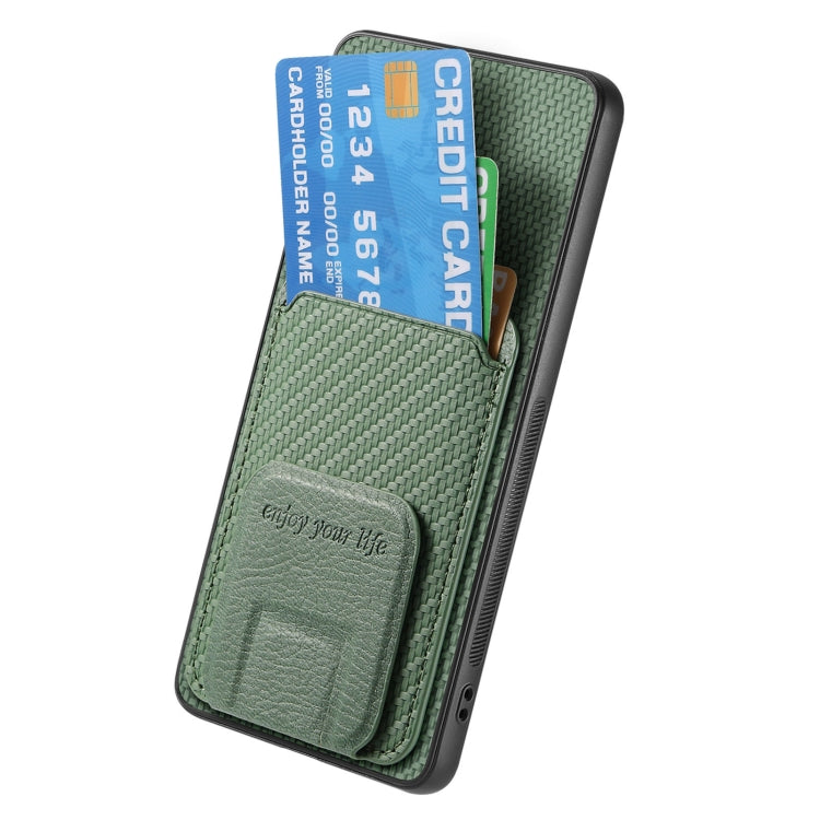 For Samsung Galaxy S25+ 5G Carbon Fiber Card Bag Fold Stand Phone Case(Green) - Galaxy S25+ 5G Cases by PMC Jewellery | Online Shopping South Africa | PMC Jewellery | Buy Now Pay Later Mobicred