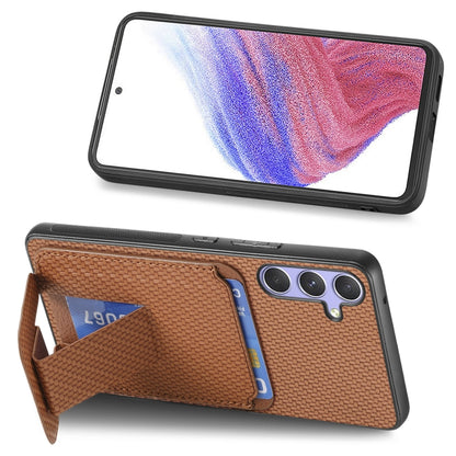 For Samsung Galaxy S25 Ultra 5G Carbon Fiber Card Bag Fold Stand Phone Case(Brown) - Galaxy S25 Ultra 5G Cases by PMC Jewellery | Online Shopping South Africa | PMC Jewellery | Buy Now Pay Later Mobicred