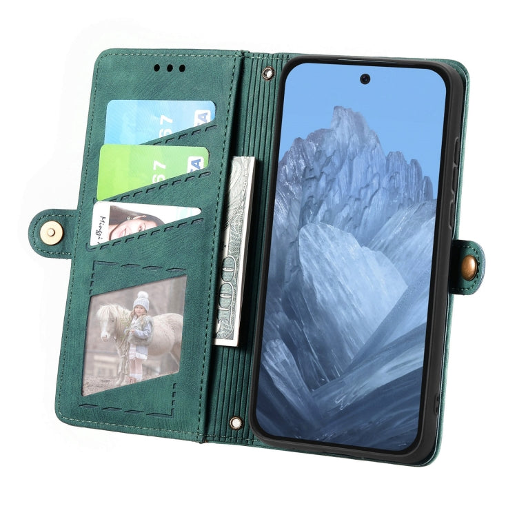 For Google Pixel 9 Geometric Zipper Wallet Side Buckle Leather Phone Case(Green) - Google Cases by PMC Jewellery | Online Shopping South Africa | PMC Jewellery | Buy Now Pay Later Mobicred