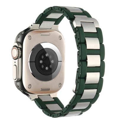 For Apple Watch Ultra 2 49mm Rubber Stainless Steel Magnetic Watch Band(Green+Silver) - Watch Bands by PMC Jewellery | Online Shopping South Africa | PMC Jewellery