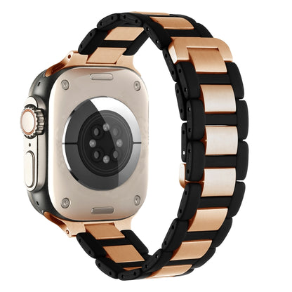 For Apple Watch Series 9 45mm Rubber Stainless Steel Magnetic Watch Band(Black+Rose Gold) - Watch Bands by PMC Jewellery | Online Shopping South Africa | PMC Jewellery