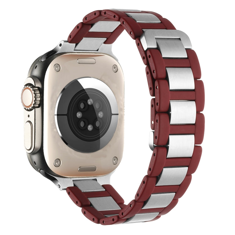 For Apple Watch Series 7 45mm Rubber Stainless Steel Magnetic Watch Band(Wine+Silver) - Watch Bands by PMC Jewellery | Online Shopping South Africa | PMC Jewellery