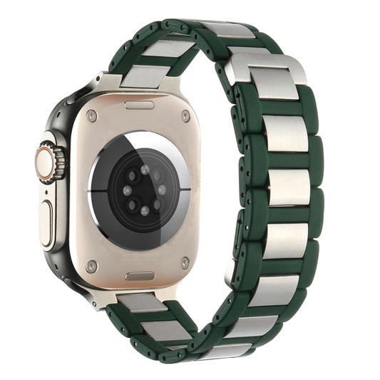 For Apple Watch Series 6 40mm Rubber Stainless Steel Magnetic Watch Band(Green+Silver) - Watch Bands by PMC Jewellery | Online Shopping South Africa | PMC Jewellery