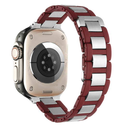 For Apple Watch Series 5 40mm Rubber Stainless Steel Magnetic Watch Band(Wine+Silver) - Watch Bands by PMC Jewellery | Online Shopping South Africa | PMC Jewellery