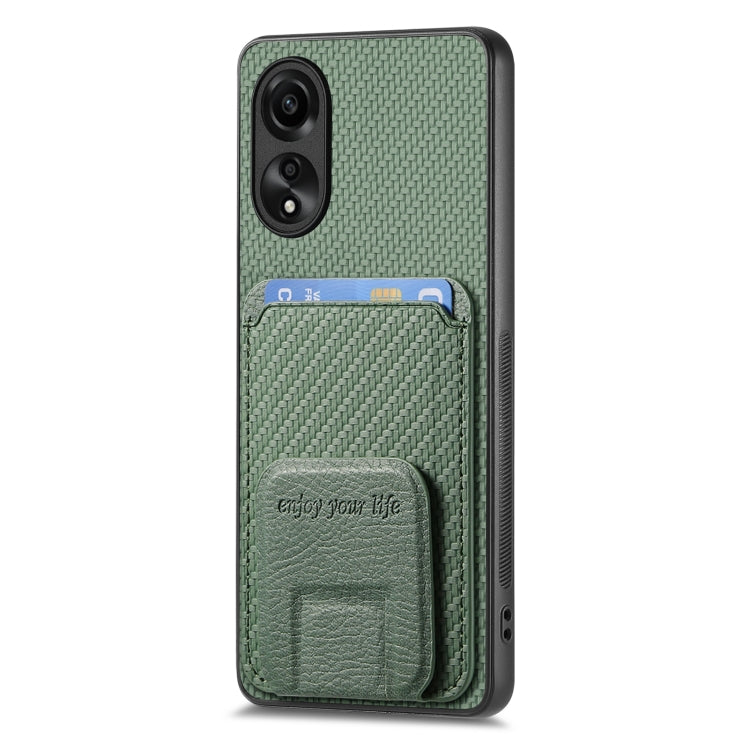 For OPPO Reno6 Pro 5G Carbon Fiber Card Bag Fold Stand Phone Case(Green) - OPPO Cases by PMC Jewellery | Online Shopping South Africa | PMC Jewellery | Buy Now Pay Later Mobicred