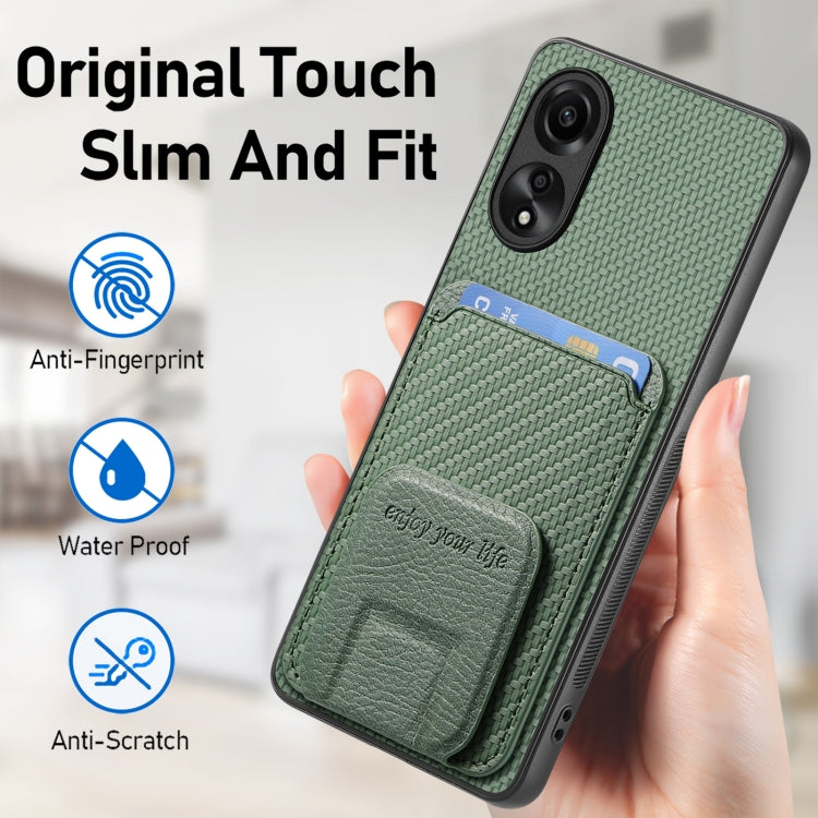 For OPPO Reno6 Pro 5G Carbon Fiber Card Bag Fold Stand Phone Case(Green) - OPPO Cases by PMC Jewellery | Online Shopping South Africa | PMC Jewellery | Buy Now Pay Later Mobicred