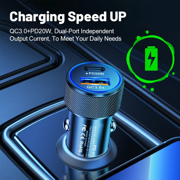 P19 Metal PD20W USB-C + QC18W USB Dual Port Car Charger(Black) - Car Charger by PMC Jewellery | Online Shopping South Africa | PMC Jewellery | Buy Now Pay Later Mobicred