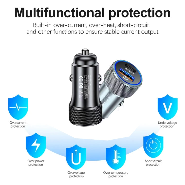 P19 Metal PD20W USB-C + QC18W USB Dual Port Car Charger(Black) - Car Charger by PMC TechLife | Online Shopping South Africa | PMC TechLife | Buy Now Pay Later Mobicred