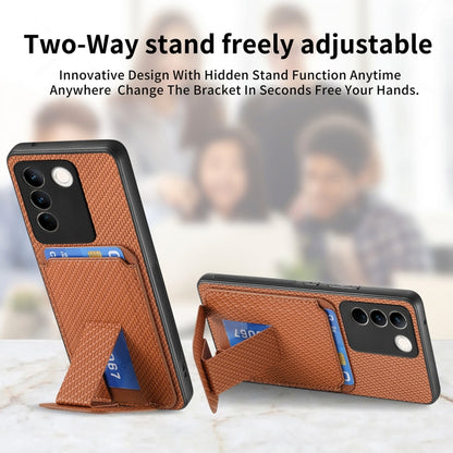 For vivo iQOO 12 Pro Carbon Fiber Card Bag Fold Stand Phone Case(Brown) - iQOO 12 Pro Cases by PMC Jewellery | Online Shopping South Africa | PMC Jewellery