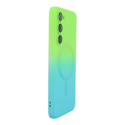 For Samsung Galaxy S24 5G ENKAY Hat-Prince MagSafe Rainbow Gradient Silicone Phone Case with Lens Film(Green Blue) - Galaxy S24 5G Cases by ENKAY | Online Shopping South Africa | PMC Jewellery