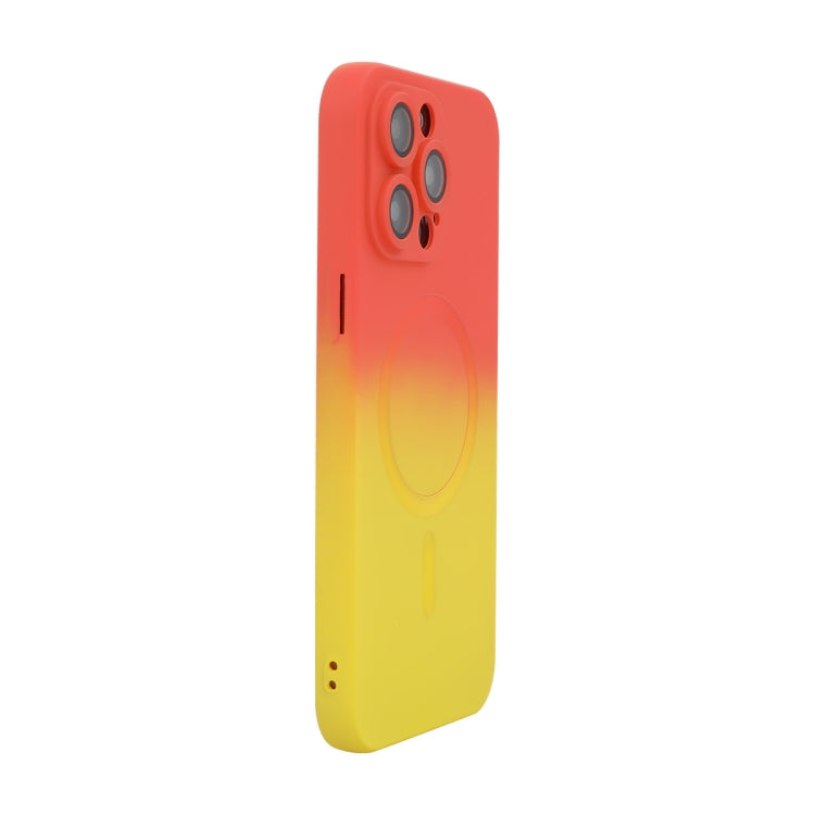 For iPhone 15 Pro Max ENKAY Hat-Prince MagSafe Rainbow Gradient Silicone Phone Case with Lens Film(Orange Yellow) - iPhone 15 Pro Max Cases by ENKAY | Online Shopping South Africa | PMC Jewellery | Buy Now Pay Later Mobicred