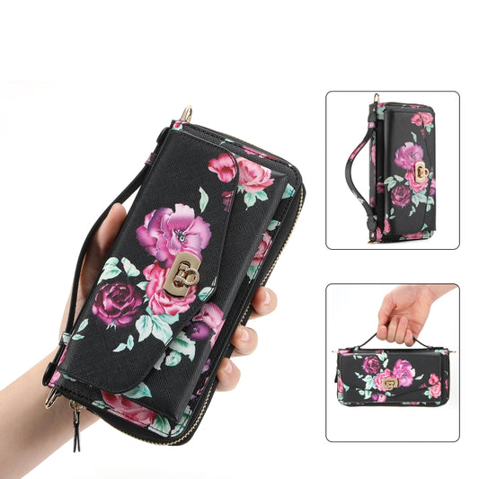 For Samsung Galaxy S24 5G Flower Multi-functional Crossbody Zipper Wallet Leather Phone Case(Black) - Galaxy S24 5G Cases by PMC Jewellery | Online Shopping South Africa | PMC Jewellery | Buy Now Pay Later Mobicred