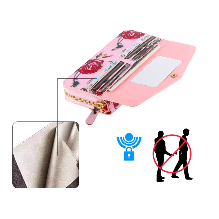 For Samsung Galaxy S24 Ultra 5G Flower Multi-functional Crossbody Zipper Wallet Leather Phone Case(Pink) - Galaxy S24 Ultra 5G Cases by PMC Jewellery | Online Shopping South Africa | PMC Jewellery | Buy Now Pay Later Mobicred