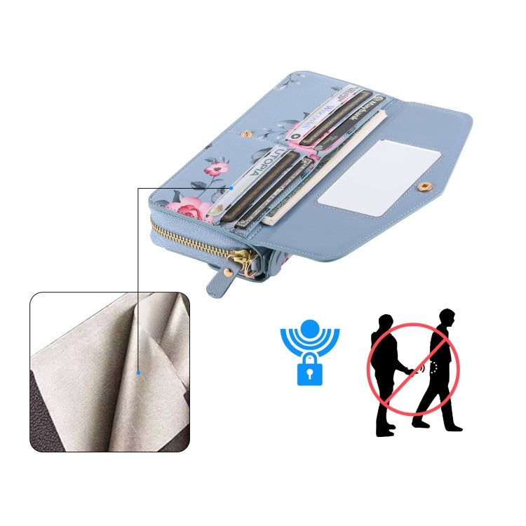 For Samsung Galaxy S24 Ultra 5G Flower Multi-functional Crossbody Zipper Wallet Leather Phone Case(Blue) - Galaxy S24 Ultra 5G Cases by PMC Jewellery | Online Shopping South Africa | PMC Jewellery | Buy Now Pay Later Mobicred