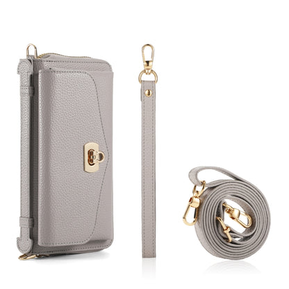 For Samsung Galaxy S24+ 5G Crossbody Multi-functional Zipper Wallet Litchi Leather Phone Case(Grey) - Galaxy S24+ 5G Cases by PMC Jewellery | Online Shopping South Africa | PMC Jewellery | Buy Now Pay Later Mobicred