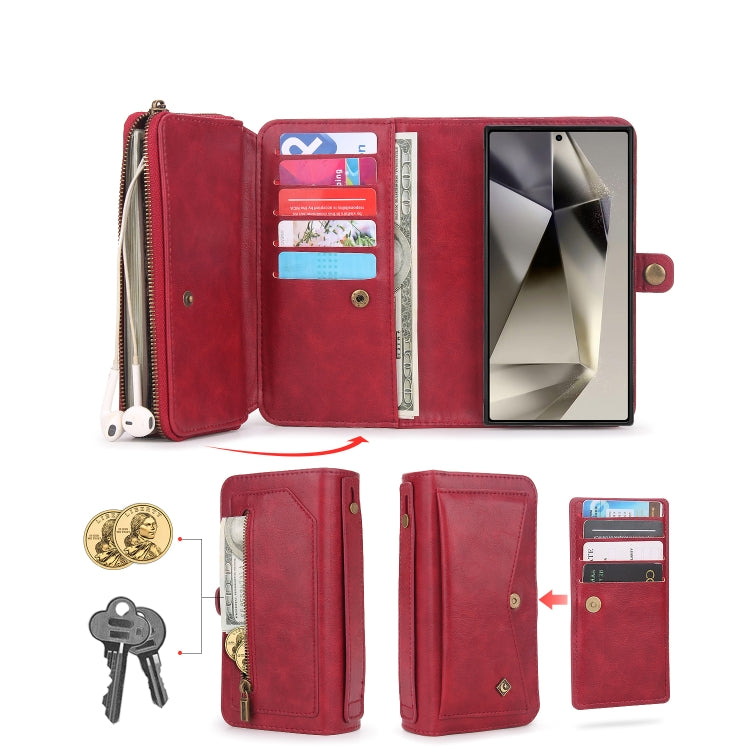 For Samsung Galaxy S24 Ultra 5G Multi-functional Zipper Wallet Leather Phone Case(Red) - Galaxy S24 Ultra 5G Cases by PMC Jewellery | Online Shopping South Africa | PMC Jewellery | Buy Now Pay Later Mobicred