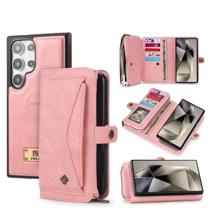 For Samsung Galaxy S24 Ultra 5G Multi-functional Zipper Wallet Leather Phone Case(Pink) - Galaxy S24 Ultra 5G Cases by PMC Jewellery | Online Shopping South Africa | PMC Jewellery | Buy Now Pay Later Mobicred