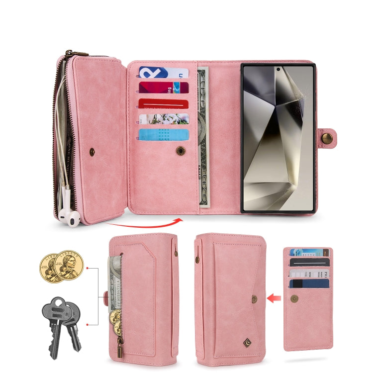 For Samsung Galaxy S24 Ultra 5G Multi-functional Zipper Wallet Leather Phone Case(Pink) - Galaxy S24 Ultra 5G Cases by PMC Jewellery | Online Shopping South Africa | PMC Jewellery | Buy Now Pay Later Mobicred