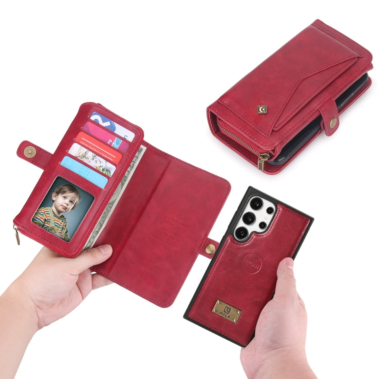 For Samsung Galaxy S24+ 5G Multi-functional Zipper Wallet Leather Phone Case(Red) - Galaxy S24+ 5G Cases by PMC Jewellery | Online Shopping South Africa | PMC Jewellery | Buy Now Pay Later Mobicred