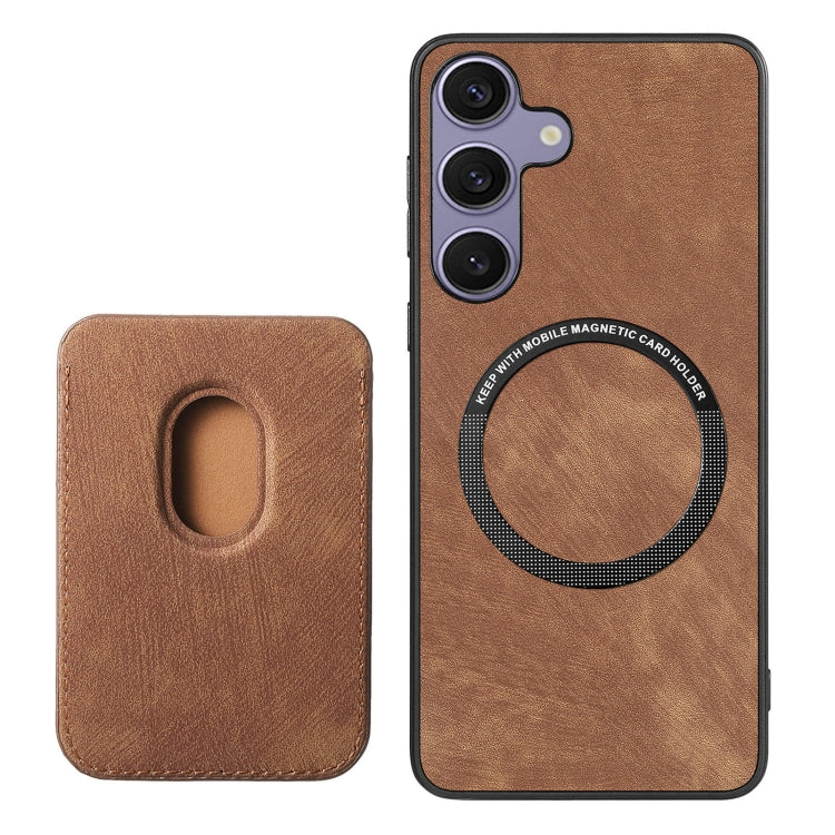 For Samsung Galaxy S25 5G Retro Leather Card Bag Magnetic Phone Case(Brown) - Galaxy S25 5G Cases by PMC Jewellery | Online Shopping South Africa | PMC Jewellery | Buy Now Pay Later Mobicred