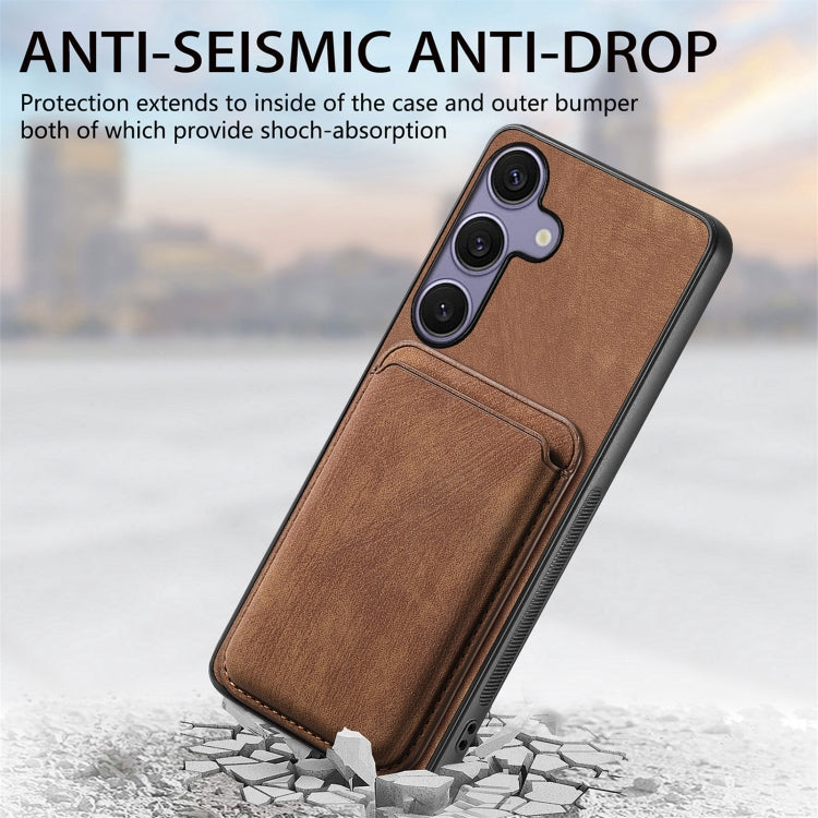 For Samsung Galaxy S25 5G Retro Leather Card Bag Magnetic Phone Case(Brown) - Galaxy S25 5G Cases by PMC Jewellery | Online Shopping South Africa | PMC Jewellery | Buy Now Pay Later Mobicred