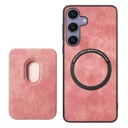 For Samsung Galaxy S25 5G Retro Leather Card Bag Magnetic Phone Case(Pink) - Galaxy S25 5G Cases by PMC Jewellery | Online Shopping South Africa | PMC Jewellery | Buy Now Pay Later Mobicred