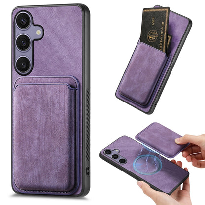 For Samsung Galaxy S25 5G Retro Leather Card Bag Magnetic Phone Case(Purple) - Galaxy S25 5G Cases by PMC Jewellery | Online Shopping South Africa | PMC Jewellery | Buy Now Pay Later Mobicred