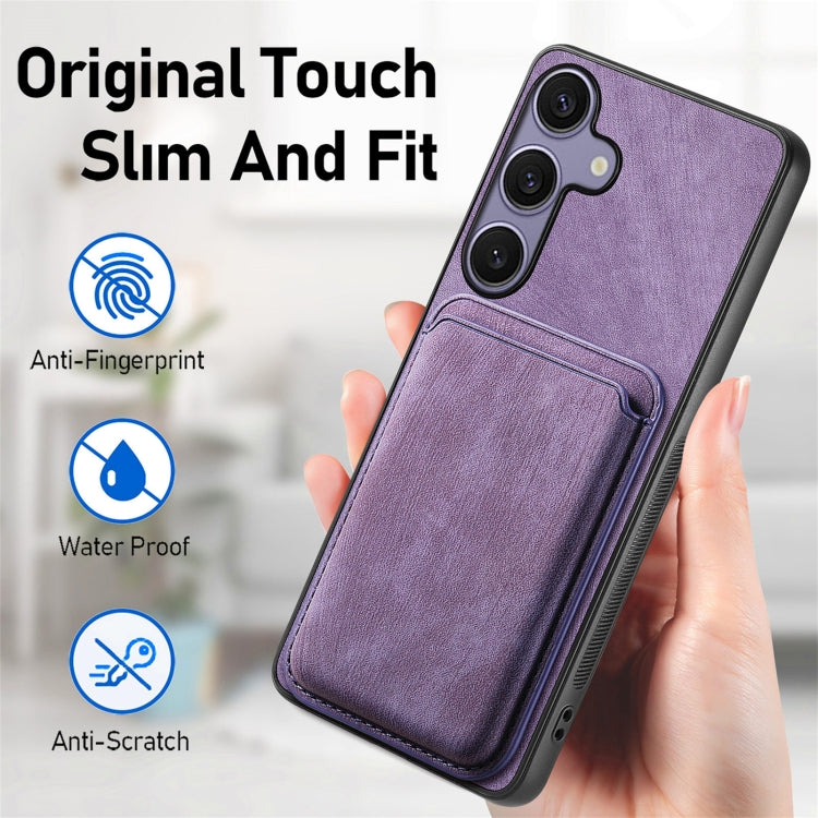 For Samsung Galaxy S25 5G Retro Leather Card Bag Magnetic Phone Case(Purple) - Galaxy S25 5G Cases by PMC Jewellery | Online Shopping South Africa | PMC Jewellery | Buy Now Pay Later Mobicred