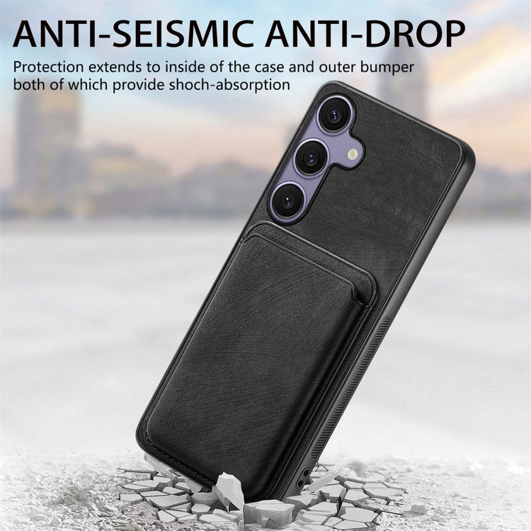 For Samsung Galaxy S25 5G Retro Leather Card Bag Magnetic Phone Case(Black) - Galaxy S25 5G Cases by PMC Jewellery | Online Shopping South Africa | PMC Jewellery | Buy Now Pay Later Mobicred