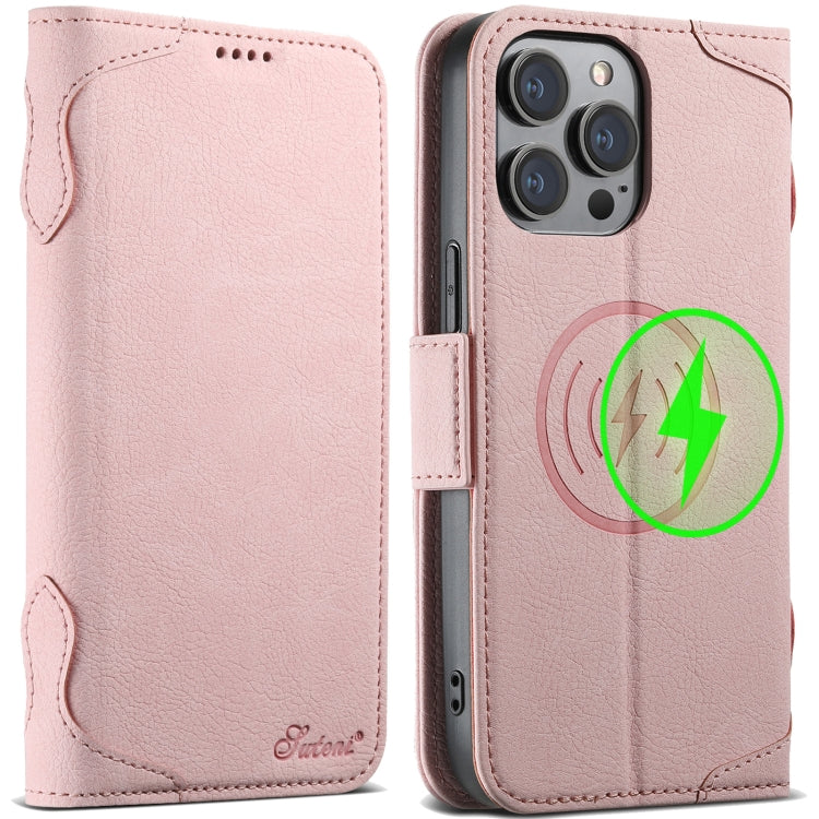 For iPhone 12 / 12 Pro SUTENI J07 Multifunctional Horizontal Flip Magsafe Leather Phone Case(Pink) - iPhone 12 / 12 Pro Cases by Suteni | Online Shopping South Africa | PMC Jewellery | Buy Now Pay Later Mobicred