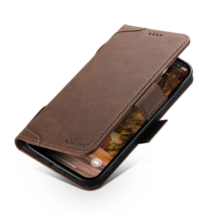 For iPhone 14 SUTENI J07 Multifunctional Horizontal Flip Magsafe Leather Phone Case(Brown) - iPhone 14 Cases by Suteni | Online Shopping South Africa | PMC Jewellery | Buy Now Pay Later Mobicred