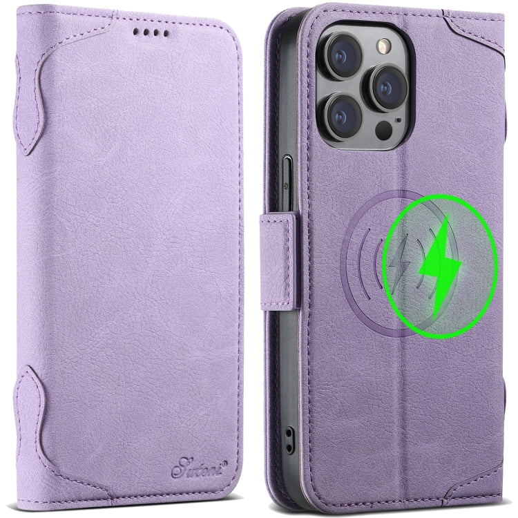 For iPhone 14 Pro SUTENI J07 Multifunctional Horizontal Flip Magsafe Leather Phone Case(Purple) - iPhone 14 Pro Cases by Suteni | Online Shopping South Africa | PMC Jewellery | Buy Now Pay Later Mobicred