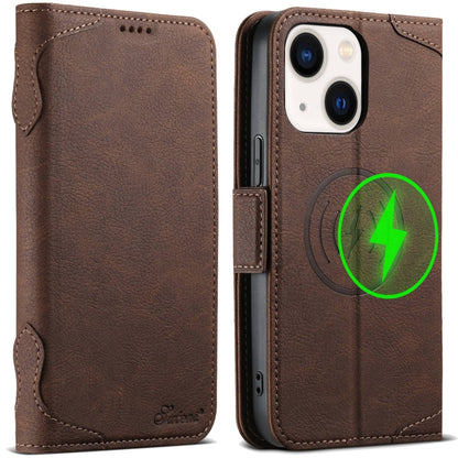 For iPhone 14 Plus SUTENI J07 Multifunctional Horizontal Flip Magsafe Leather Phone Case(Brown) - iPhone 14 Plus Cases by Suteni | Online Shopping South Africa | PMC Jewellery | Buy Now Pay Later Mobicred