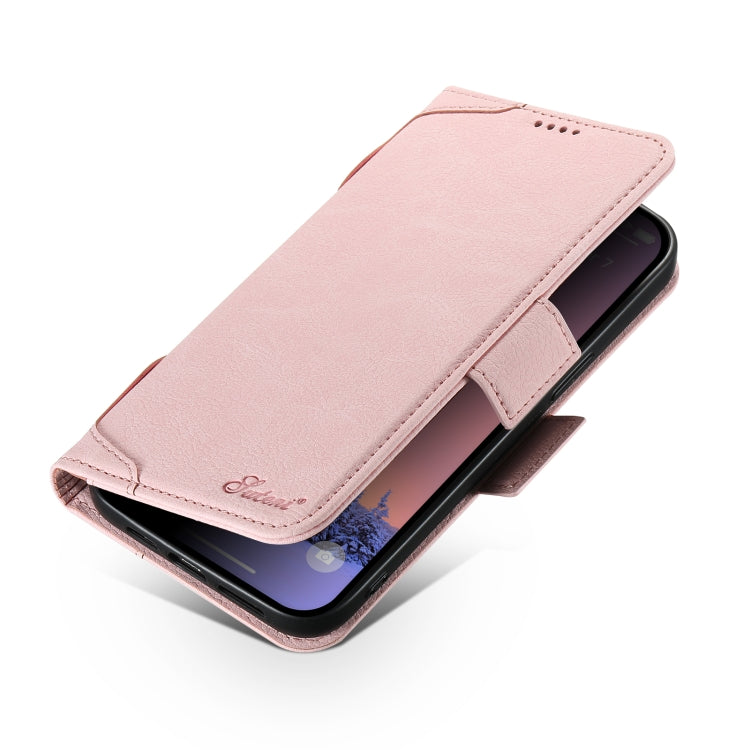 For iPhone 15 Pro SUTENI J07 Multifunctional Horizontal Flip Magsafe Leather Phone Case(Pink) - free shipping - PMC Jewellery - Order now!