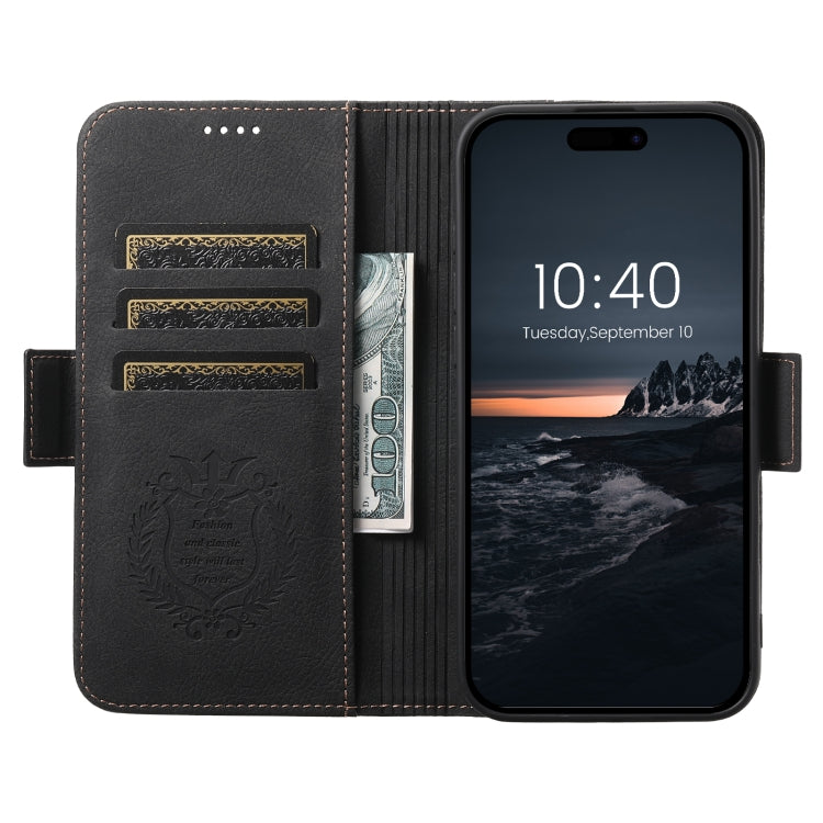 For iPhone 16 SUTENI J07 Multifunctional Horizontal Flip Magsafe Leather Phone Case(Black) - free shipping - PMC Jewellery - Order now!