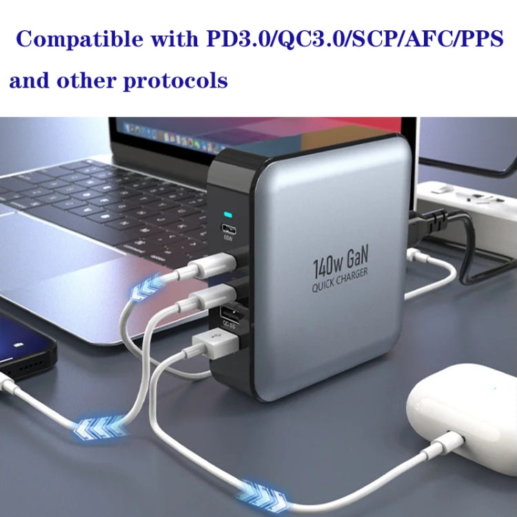 GAN 140W PD65W / PD20W / QC3.0 USB Five Port Laptop Adapter, Plug:US Plug - Universal Power Adapter by PMC Jewellery | Online Shopping South Africa | PMC Jewellery | Buy Now Pay Later Mobicred