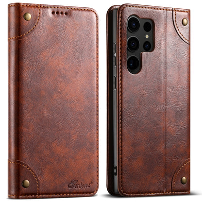 For Samsug Galaxy S24 Ultra 5G Suteni Baroque Calf Texture Buckle Wallet Leather Phone Case(Khaki) - Galaxy S24 Ultra 5G Cases by Suteni | Online Shopping South Africa | PMC Jewellery | Buy Now Pay Later Mobicred