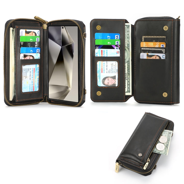 For Samsung Galaxy S24 Ultra 5G Crossbody Multi-functional Zipper Wallet Leather Phone Case(Black) - Galaxy S24 Ultra 5G Cases by PMC Jewellery | Online Shopping South Africa | PMC Jewellery | Buy Now Pay Later Mobicred