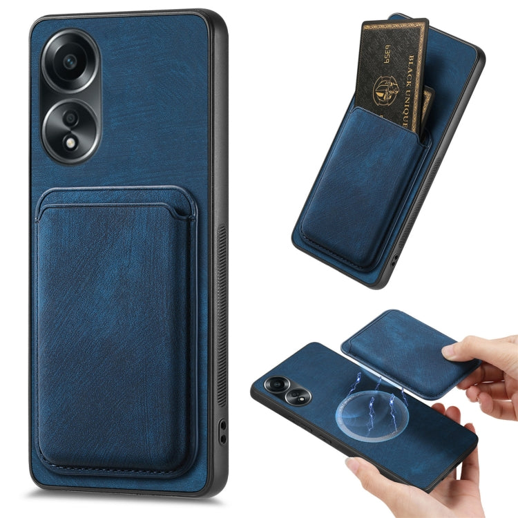 For OPPO A58 4G Retro Leather Card Bag Magnetic Phone Case(Blue) - OPPO Cases by PMC Jewellery | Online Shopping South Africa | PMC Jewellery | Buy Now Pay Later Mobicred